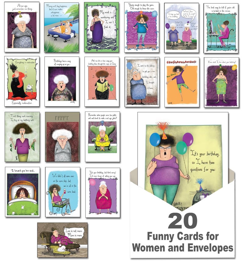 Leanin' Tree Laugh With Leslie - Made In USA - 20 Assorted Cards with Envelopes All Occasion, Bulk Birthday Cards for Women, Birthday Cards Funny Enough to Make You Laugh Out Loud - Image 1
